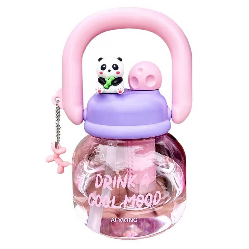 可爱双饮大肚水杯带吸管手提水壶学生便携夏天大容量塑料杯子超萌