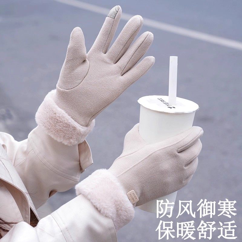 冬季电动车手套加厚加绒保暖麂皮绒骑行防寒触屏男女士防风手套