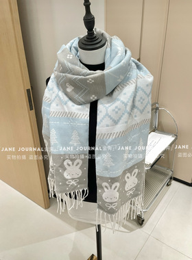 Jane·冬日雪兔提花围巾秋冬氛围感披肩女保暖可爱韩系软糯送礼