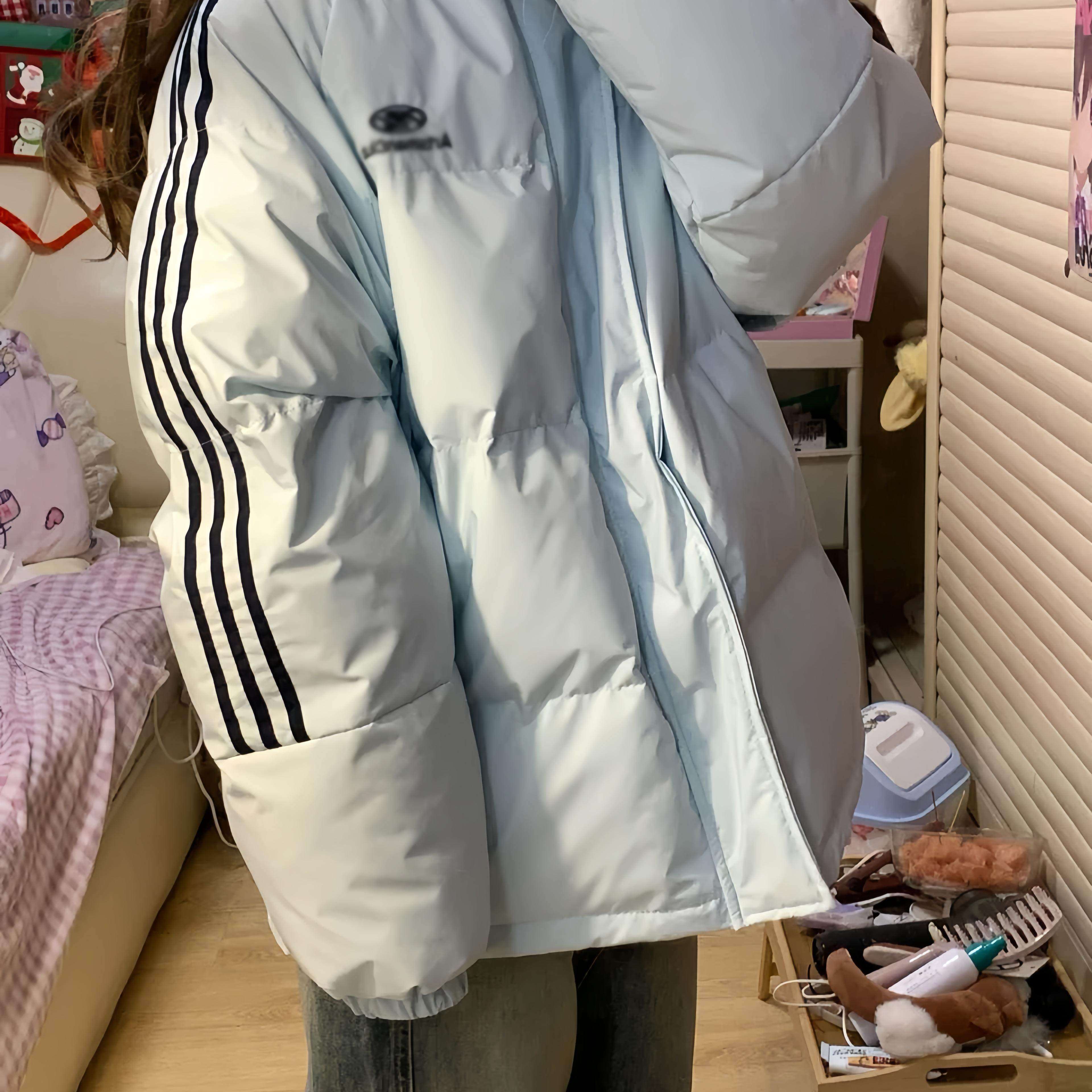 美式条纹立领羽绒棉服女大童冬季新款初中高中学生宽松面包服外套,淘宝优惠券,粉丝福利购,淘宝优惠卷