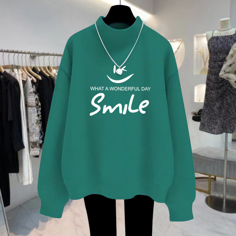 杏色半高领加绒加厚卫衣女宽松减龄2025秋冬新款套头打底外套上衣,淘宝优惠券,粉丝福利购,淘宝优惠卷