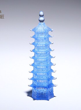 淄博琉璃手工鎏金琉璃九层五台山文昌塔9层书房桌面天然水晶摆件