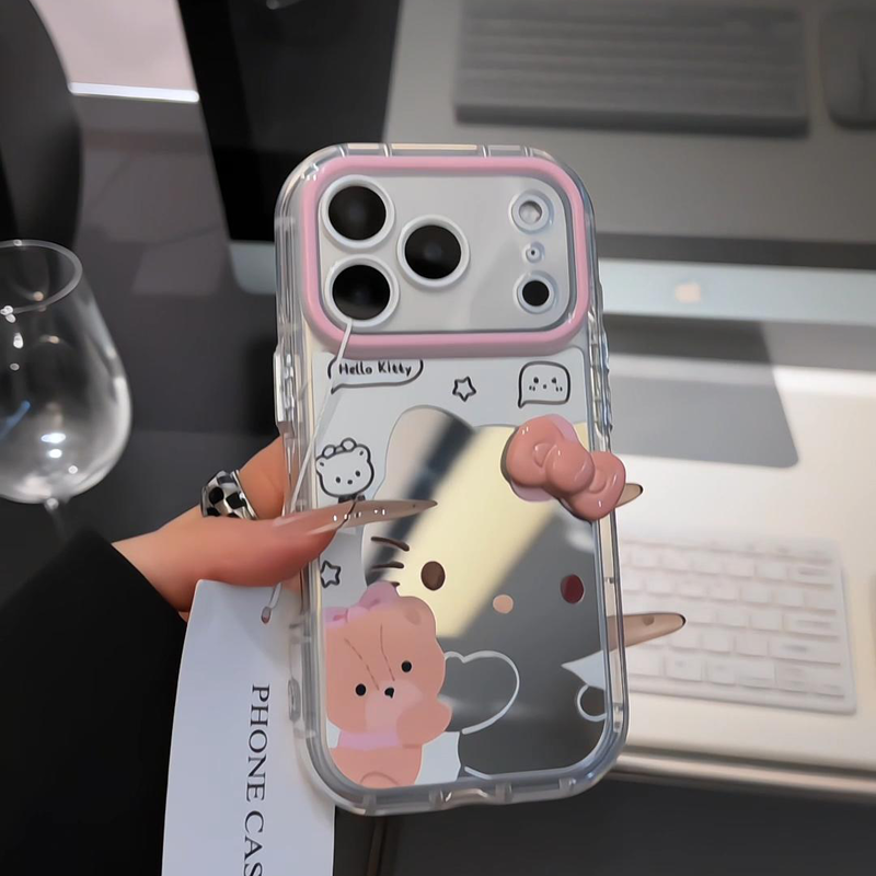 ZYL镜面可爱kt猫适用于华为Mate70/60pro/50手机壳nova14pro/13/12/11华为P80ultra/70/60镜奶 - 图0