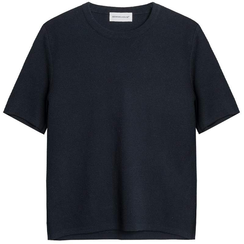 322WORKHOUSE半精纺羊毛混纺针织圆领短袖女2024新款早秋T恤B426,淘宝优惠券,粉丝福利购,淘宝优惠卷