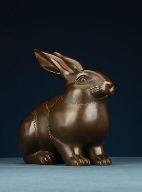 铜欣祥 黄铜特大正兔生肖兔铜兔子家居电视柜办公室生日礼品摆件