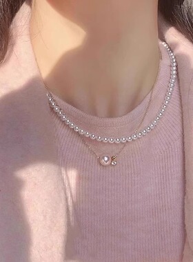 春夏双层珍珠吊坠项链高级感轻奢
