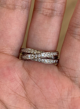 清冷感银色三环缠绕满钻戒指轻奢