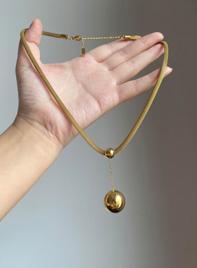金色亮面半圆吊坠项链女2025新款
