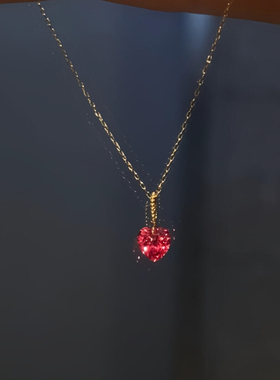 金色极细樱桃红爱心吊坠项链女款