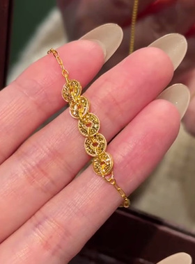碎冰冰沙金钱币手链轻奢小众精致