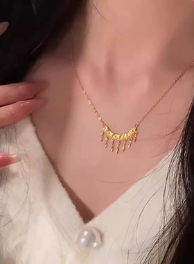 新中式金色弯月流苏项链女款2026