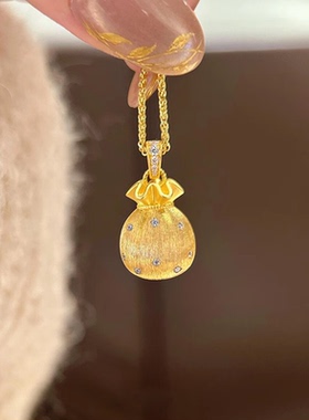 韦雪同款金色拉丝小福袋项链女款