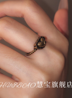 复古做旧古铜色爱心戒指女款小众