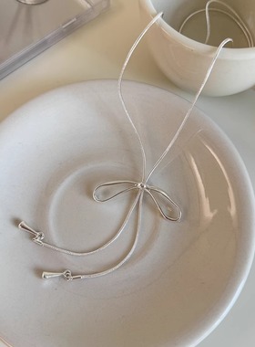 夏季长款抽拉蝴蝶结水滴项链女款