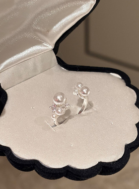 清冷感法式银色珍珠戒指女高级高