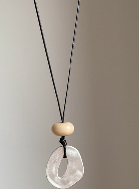 长款黑绳不规则哑光椭圆项链女款