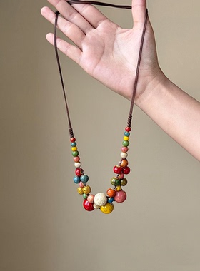 多巴胺彩色陶瓷圆珠项链女款2025