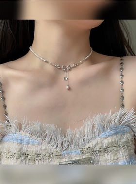 镂空蝴蝶结流苏珍珠项链轻奢小众