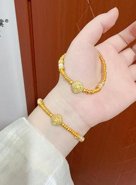 金店同款沙金四合如意冰蓝珐琅镶珍珠手链女小众设计轻奢手饰