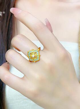 金店同款沙金宋韵四合如意吊坠手件链轻奢大三套送女气友礼物