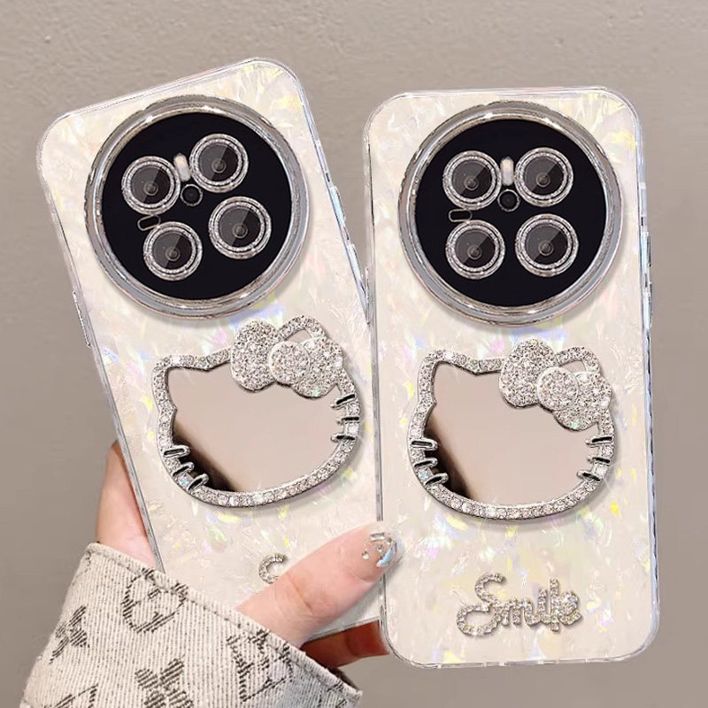 猫咪镜子适用华为mate70pro手机壳新款高级感贝壳纹外壳mate70pro+十带手链女款mete60全包防摔MT50保护套M40,淘宝优惠券,粉丝福利购,淘宝优惠卷