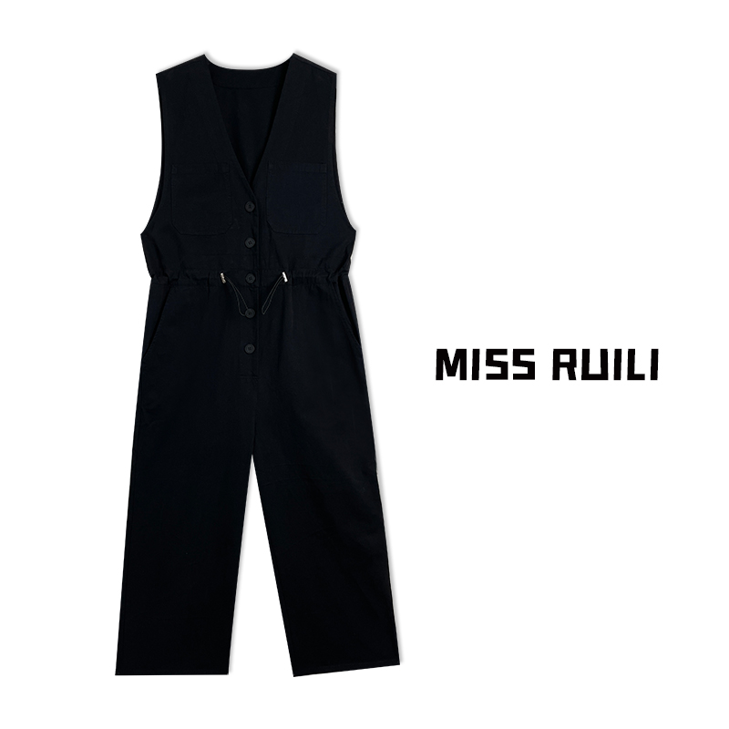 MISS RUILI定制 2024新款宽松显瘦高腰阔腿工装连体裤A6762-图0