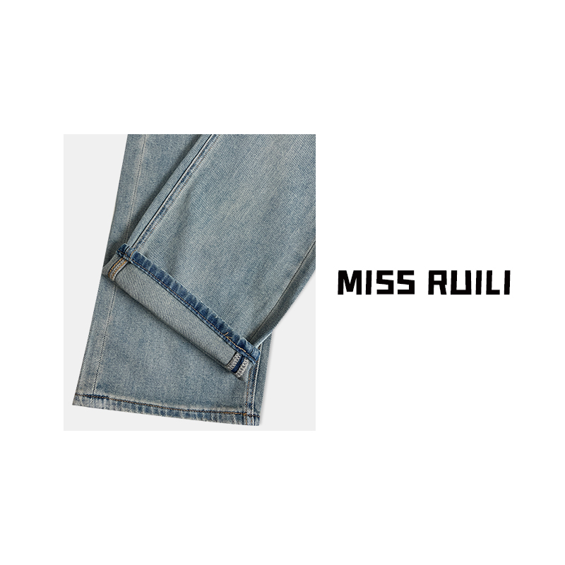 MISS RUILI定制 韩版高腰时尚显瘦百搭直筒牛仔裤A6835 - 图1