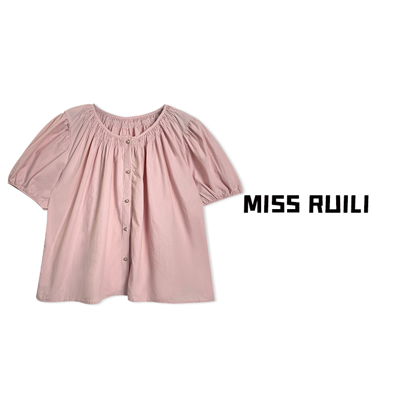 MISS RUILI定制  夏季新款宽松百搭减龄甜美泡泡短袖小衫女A7094 - 图0