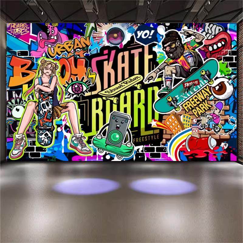 复古涂鸦嘻哈街舞健身房壁纸手绘舞蹈室背景墙壁画酒吧音乐吧墙纸,淘宝优惠券,粉丝福利购,淘宝优惠卷