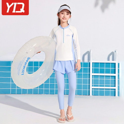 儿童泳衣女童2026新款中大童女孩长袖分体泳衣防晒专业训练游泳衣 - 图0