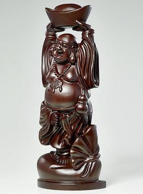 实木雕刻笑纳八方财弥勒佛摆件客厅乔迁新居家居装饰笑佛大肚佛像