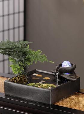 中式家居客厅招财流水摆件循环水茶台办公室桌面装饰乔迁开 业礼