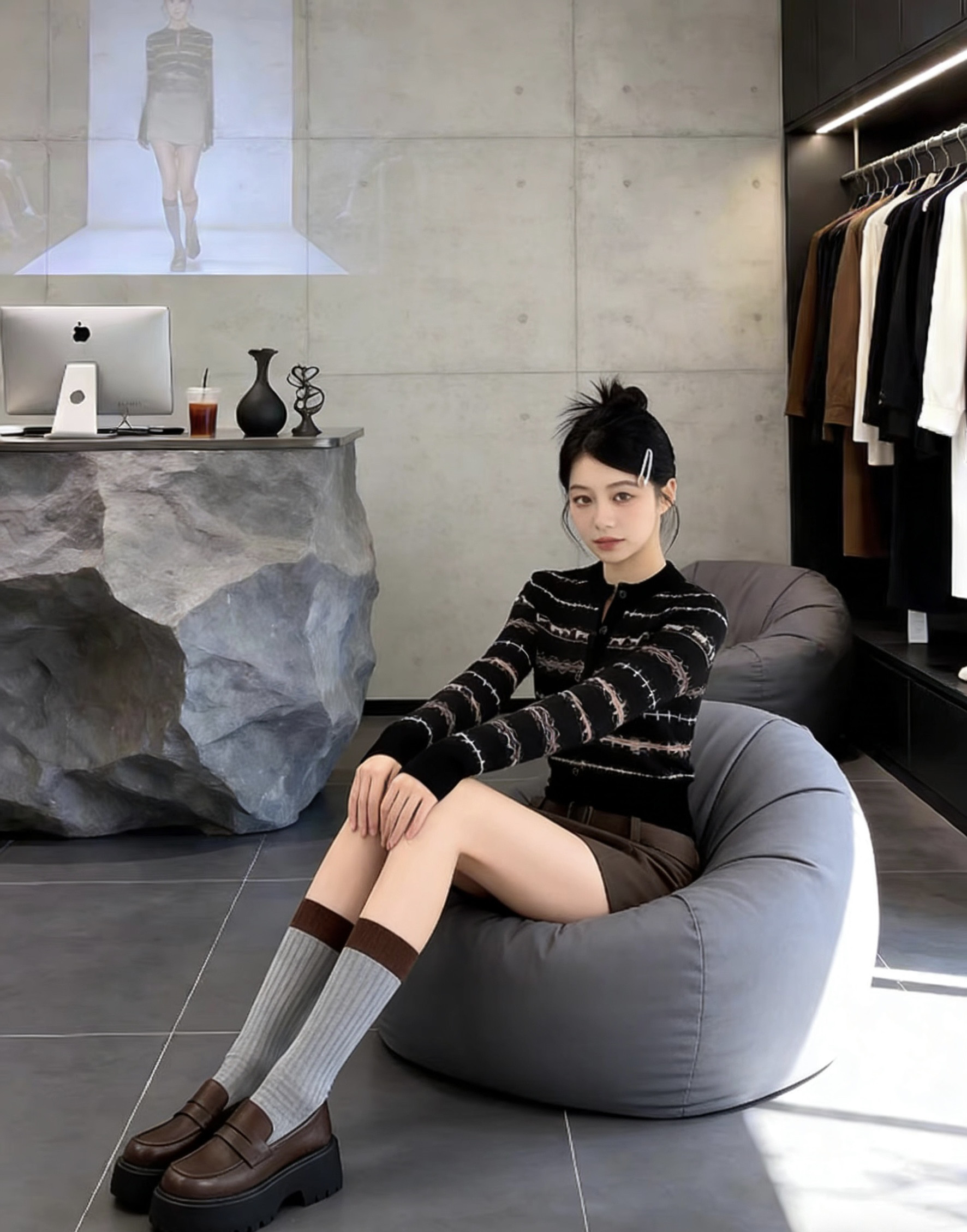 韩版气质黑色费尔岛软糯针织衫女装2026春季新款高腰半裙时尚套装,淘宝优惠券,粉丝福利购,淘宝优惠卷