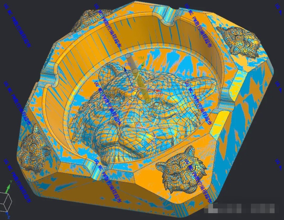 UG网红虎镇四方烟灰缸模型图档NX2312刀路 PM/MC编程三轴加工摆件 - 图0