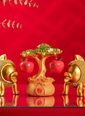 乔迁新居平安喜乐摆件年年有鱼招财客厅中式电视柜就对礼品装饰品