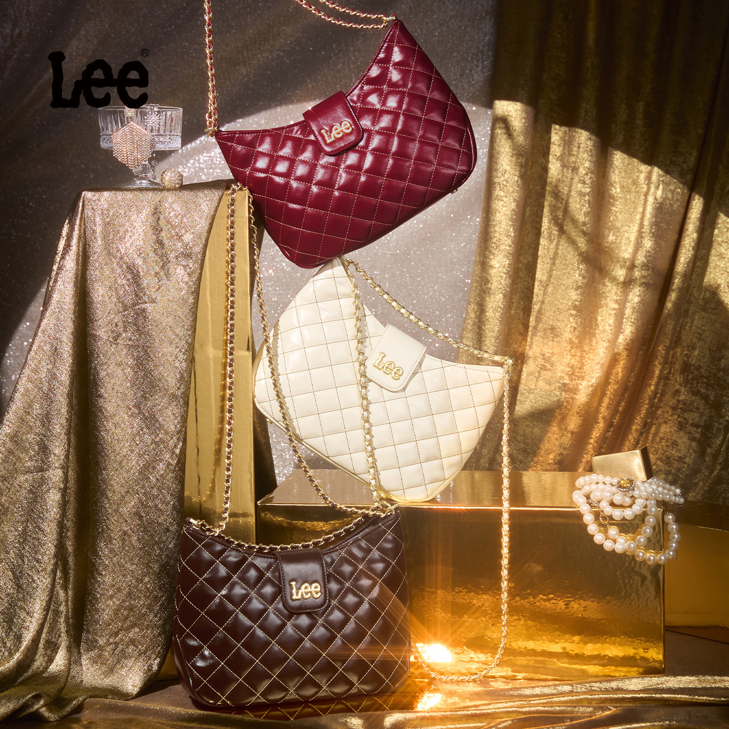 Lee官方新款菱格托特包女小香风亮面单肩斜挎包时尚百搭链条包包,淘宝优惠券,粉丝福利购,淘宝优惠卷