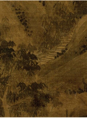 元吴镇溪山高隐图轴绢本墨笔画山