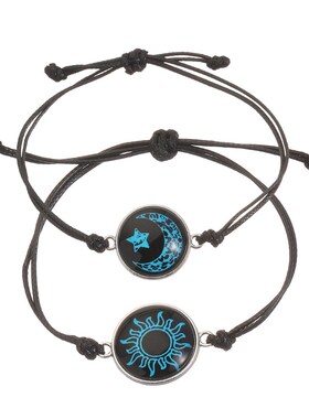 跨境2025恋人时光日月宝石编织手绳欧美ins情侣手链月亮夜光手环