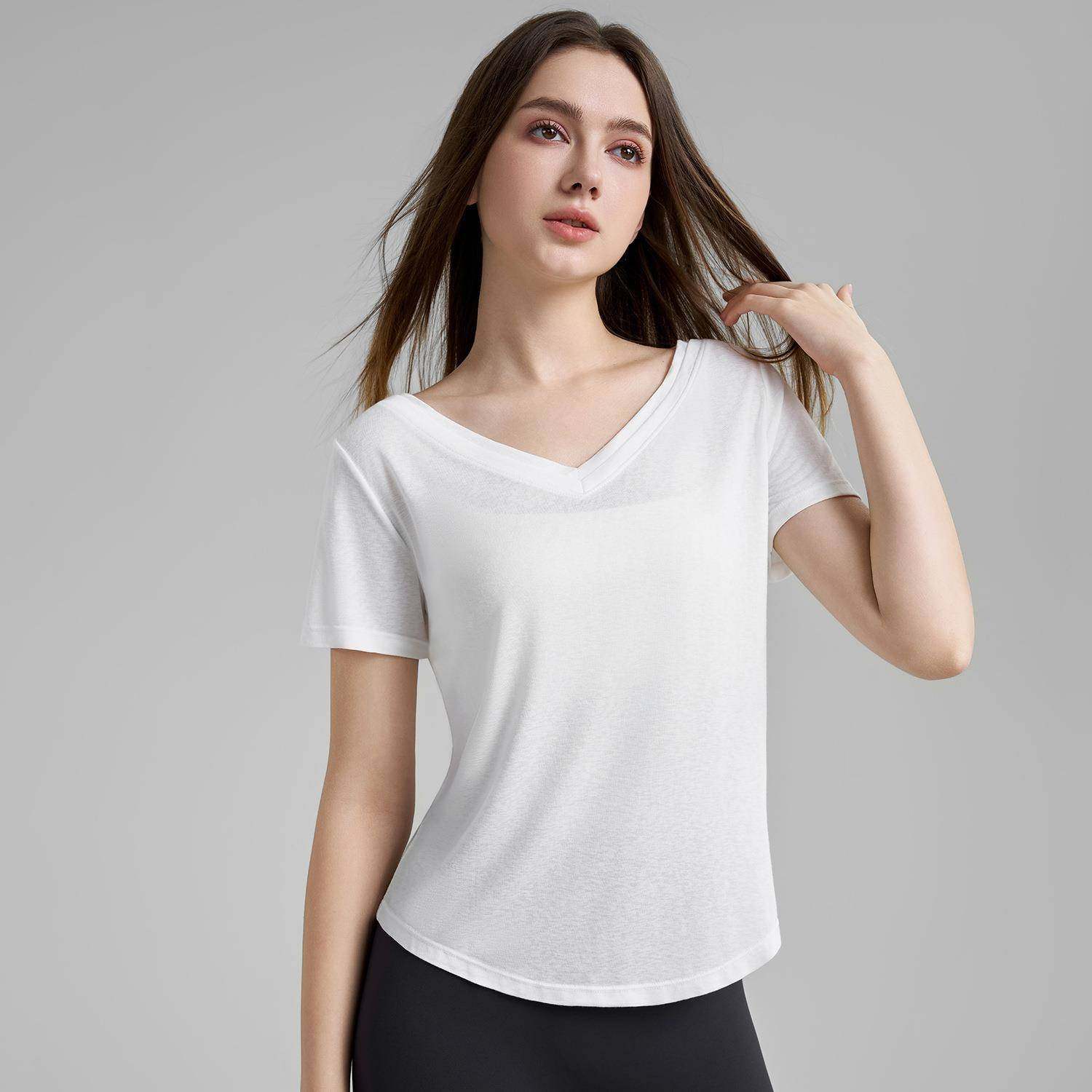 薄款V领运动t恤女2026夏季新品裸感健身短袖宽松透气普拉提瑜伽服,淘宝优惠券,粉丝福利购,淘宝优惠卷