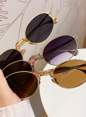 欧洲站欧美金属小框高级感太阳镜椭圆复古时尚墨镜潮流嘻哈男女太