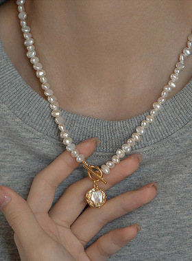 日本品质天然淡水巴洛克珍珠项链女款百搭不规则秋冬毛衣链长款高
