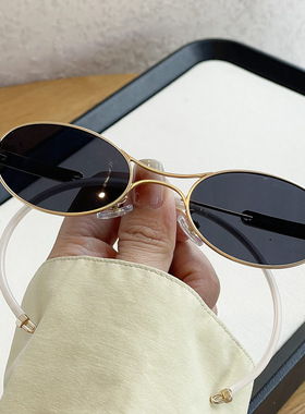 日本品质欧美小众老钱风金属椭圆双梁遮阳墨镜弯脚设计个性高级感