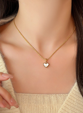 日本品质安可拉红母贝爱心吊坠毛衣配饰项链女轻奢精致颈链双面佩