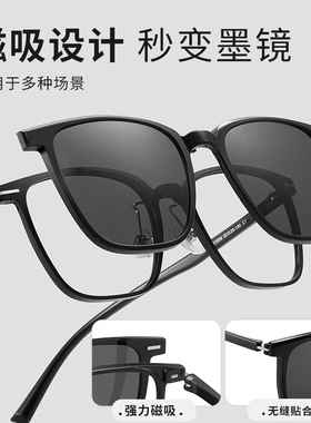 日本品质新品方框眼镜近视男超轻tr90镜框防紫外线偏光镜81008磁