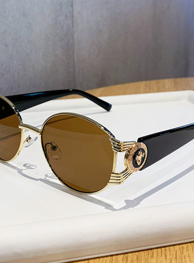 欧洲站美人头太阳镜新款金属椭圆复古墨镜男欧美网红太阳镜大牌平