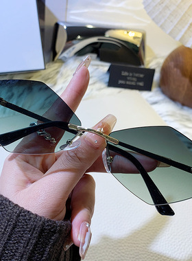 欧洲站新款金属无框菱形时尚太阳镜欧美ins网红墨镜女潮流太阳眼