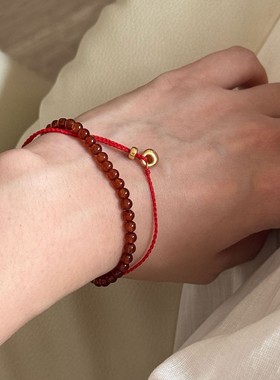 日本品质新中式秋冬新款国风天然秋糖石榴石叠戴轻奢气质高级感简