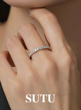 素图女925银简约爆闪气质戒指女