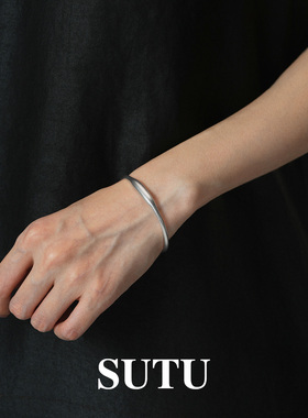 素图简约小众女925银开口手镯女