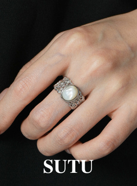 素图蕾丝戒指925银小众气质指环